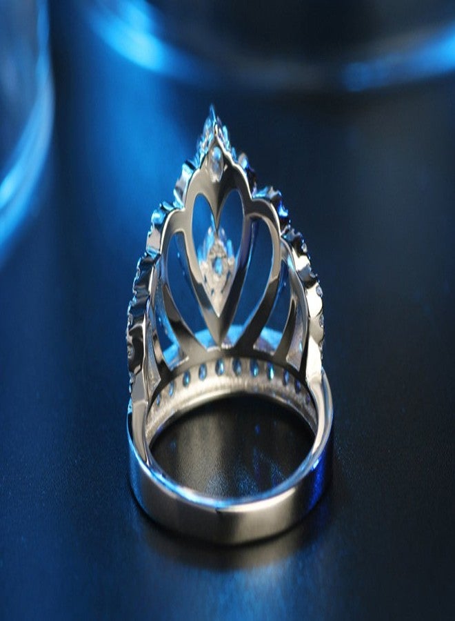 CCBFY Princess Queen Crown Rings for Women Eternity Heart-Shaped Promise Ring Zircon Jewelry Silver 9.5 - Image 3
